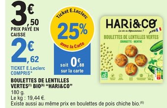 BOULETTES DE LENTILLES VERTES (Âč) BIO (6) "HARI&CO"