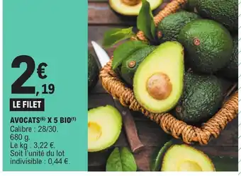 E.Leclerc AVOCATS (6) X 5 BIO(¹) Calibre : 28/30. 680 g. offre