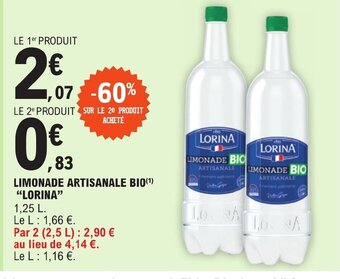 E.Leclerc LIMONADE ARTISANALE BIO(¹) "LORINA" offre