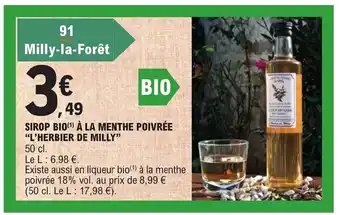 E.Leclerc SIROP BIO(¹) À LA MENTHE POIVRÉE "L'HERBIER DE MILLY" offre