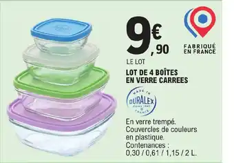 E.Leclerc LOT DE 4 BOÎTES EN VERRE CARREES offre