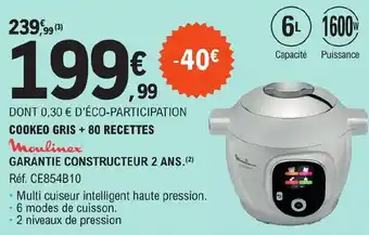 COOKEO GRIS + 80 RECETTES GARANTIE CONSTRUCTEUR 2 ANS. (ÂČ)