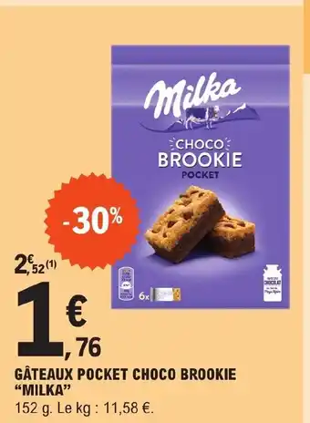 E.Leclerc GÂTEAUX POCKET CHOCO BROOKIE "MILKA" offre