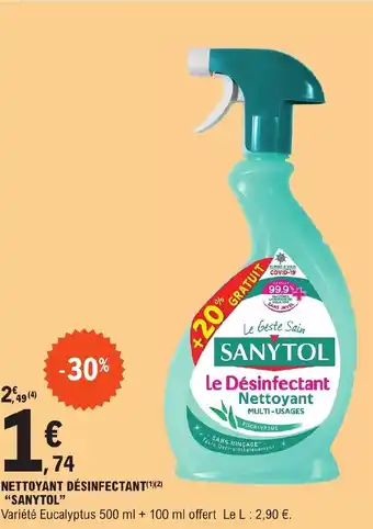 E.Leclerc NETTOYANT DÉSINFECTANT(¹)(²) "SANYTOL" offre