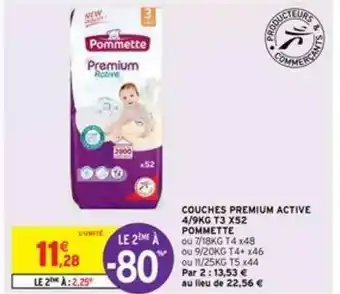 Intermarché Couches Premium Active 4-9kg T3 X52 Pommette offre