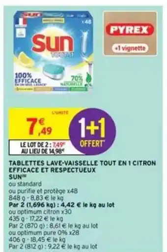 Intermarché Tablettes Lave-vaisselle Tout En 1 Citron Efficace Et Respectueux Sun offre
