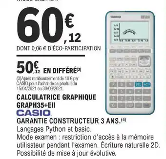 Calculatrice Graphique Graph35+eII Casio
