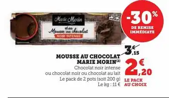 Mousse au chocolat marie morin