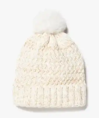 Bonnet fille en grosse maille brillante à pompon peluche