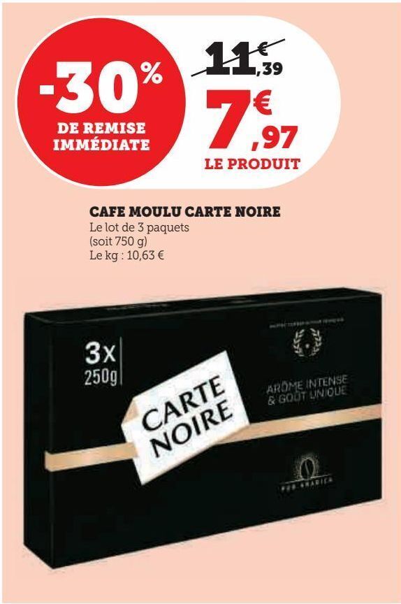 Super U Cafe moulu carte noire offre