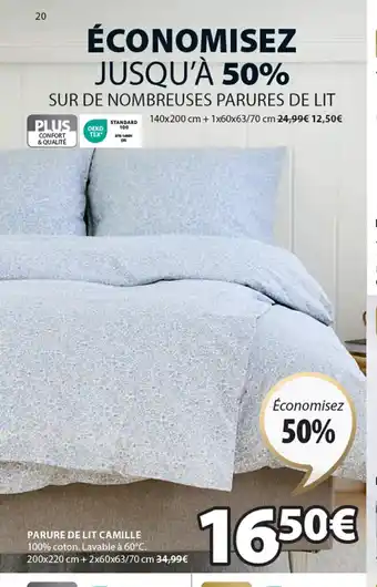 JYSK PARURE DE LIT CAMILLE 100% coton. Lavable à 60°C. 200x220 cm + 2x60x63/70 cm 34,99€ offre