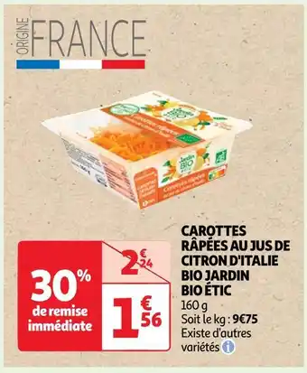 Auchan Jardin bio étic carottes râpées au jus de citron d'italie bio offre
