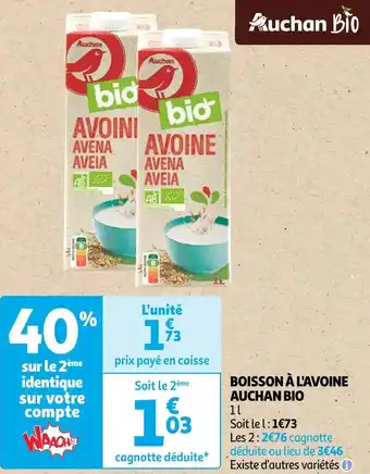 Auchan Auchan bio boisson à l'avoine offre