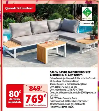 Auchan Salon bas de jardin en bois et aluminium blanc tokyo offre