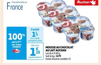 Auchan Auchan mousse au chocolat au lait offre