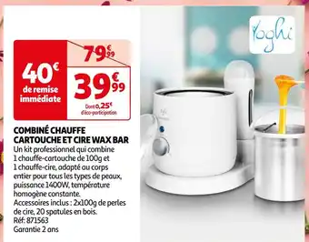 Auchan Yoghi combiné chauffe cartouche et cire wax bar offre
