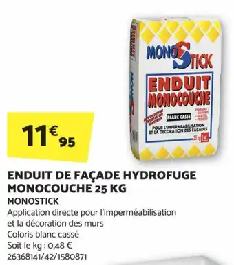 Bricomarché ENDUIT DE FAÇADE HYDROFUGE MONOCOUCHE 25 KG offre