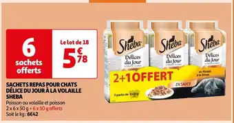 Auchan Sheba sachets repas pour chats délice du jour à la volaille offre
