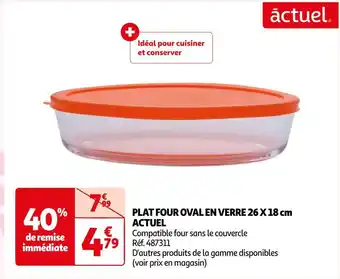 Auchan Actuel plat four oval en verre 26 x 18 cm offre