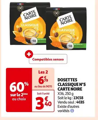 Auchan Supermarché Carte noire dosettes classique n°5 offre