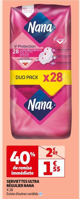 Auchan Supermarché Nana serviettes ultra régulier offre