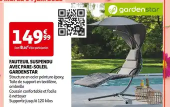 Auchan Supermarché Gardenstar fauteuil suspendu avec pare-soleil offre