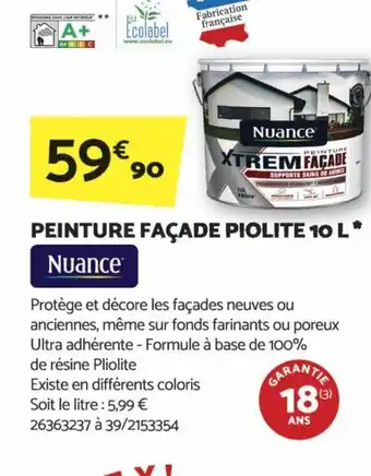 Bricomarché PEINTURE FAÇADE PIOLITE 10 L* offre