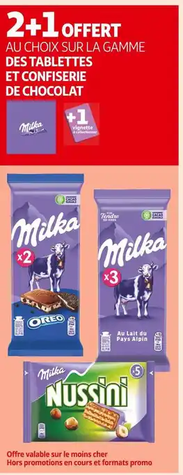 Auchan Supermarché Milka 2+1 offert au choix sur la gamme des tablettes et confiserie de chocolat milka offre