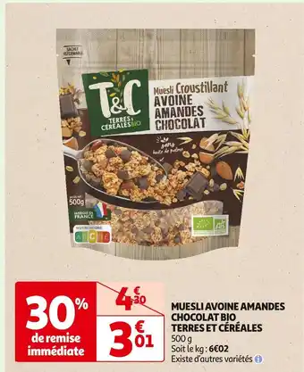 Auchan Supermarché Terres et céréales muesli avoine amandes chocolat bio offre