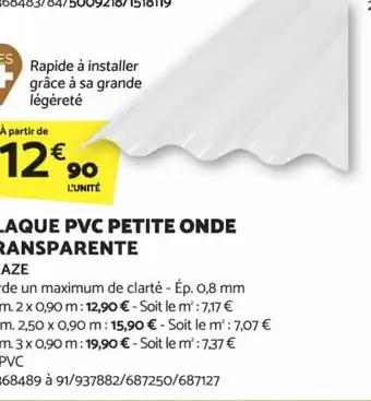 Bricomarché PLAQUE PVC PETITE ONDE TRANSPARENTE offre