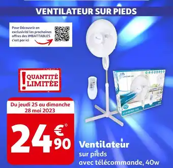 Auchan Ventilateur sur pieds avec télécommande, 40w offre