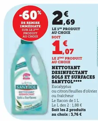 Super U Nettoyant desinfectant sols et surfaces sanytol offre
