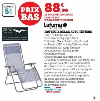 Super U Fauteuil relax avec têtière offre
