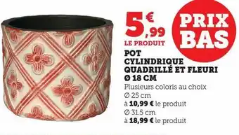 Pot cylindrique quadrillé et fleuri Þ18 cm