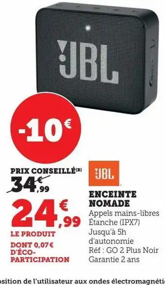 Super U Enceinte nomade jbl offre