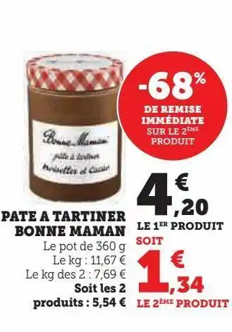 Super U Pate a tartiner bonne maman offre