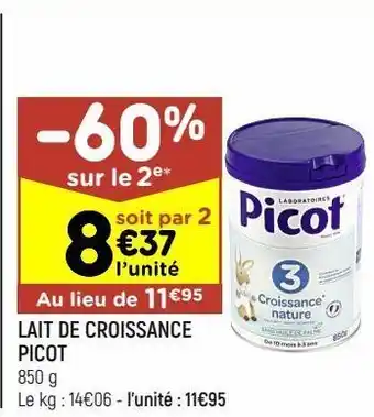 Leader Price Lait de croissance picot offre