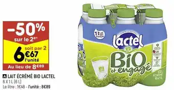 Leader Price Lait écrémé bio lactel offre