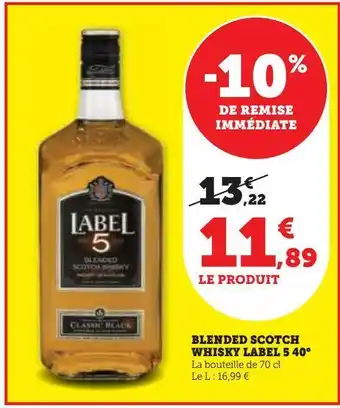 Hyper U Blended scotch whisky label 5 40° offre