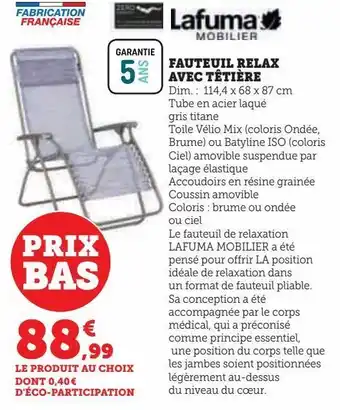 Hyper U Fauteuil relax avec têtière offre