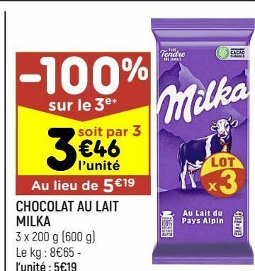 Leader Price Chocolat au lait milka offre