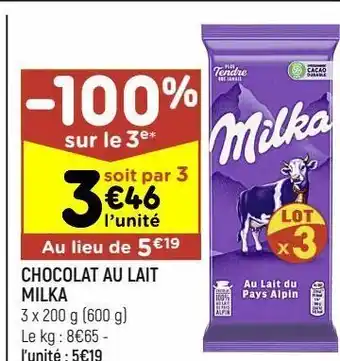 Chocolat au lait milka