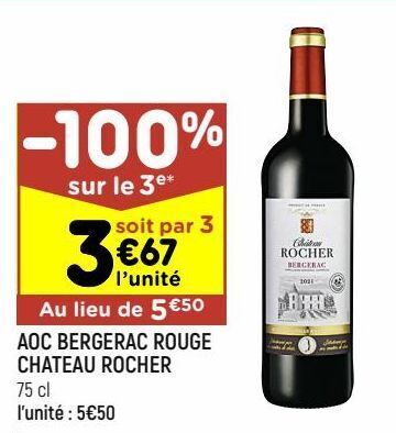 Leader Price Aoc bergerac rouge chateau rocher offre