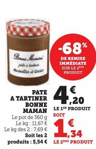 Hyper U Pate a tartiner bonne maman offre