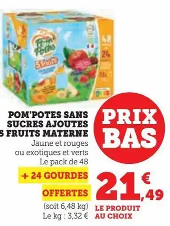 Hyper U Pom'potes sans sucres ajoutes 5 fruits materne offre