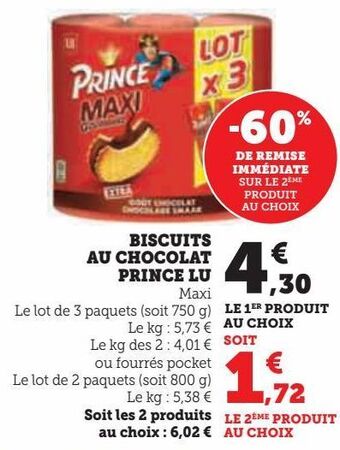 Hyper U Biscuits au chocolat prince lu offre