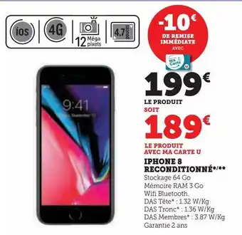 Hyper U Iphone 8 reconditionné offre