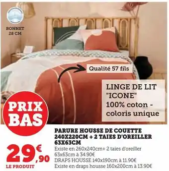 Hyper U Parure housse de couette 240x220cm + 2 taies d'oreiller 63x63cm offre
