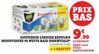 Hyper U Diffuseur liquide repulsif moustiques 45 nuits raid essentials offre