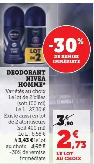 Hyper U Deodorant nivea homme offre